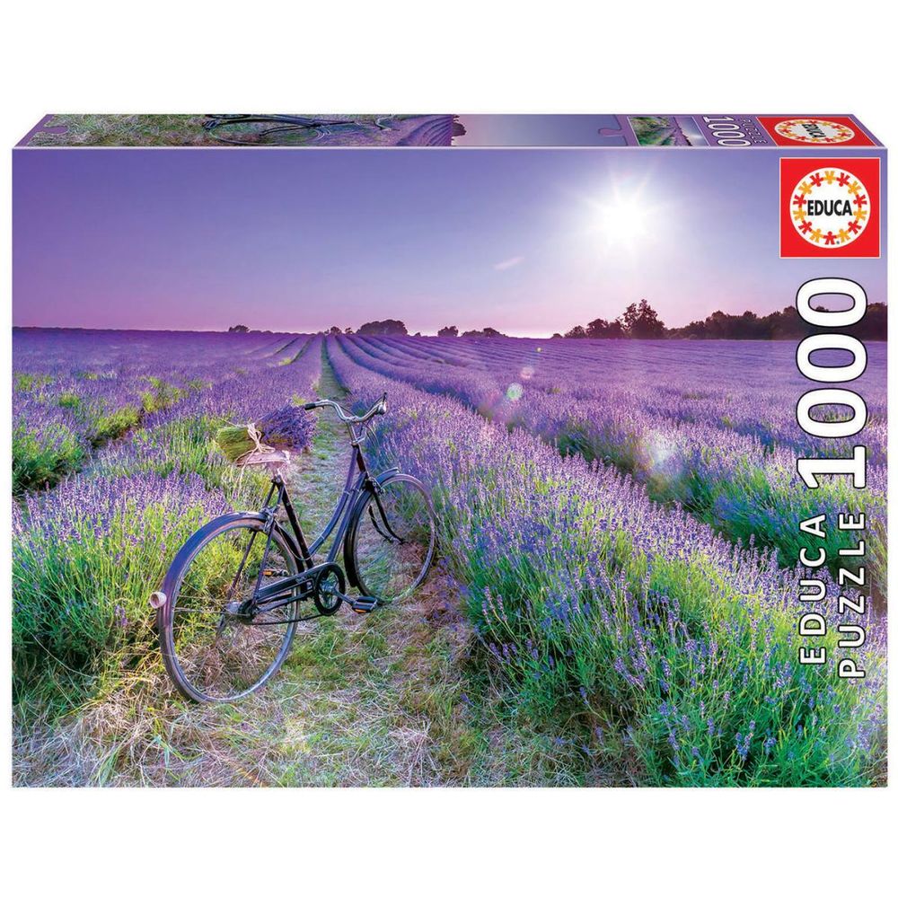 Puzzle 1000 pcs velo dans un champ de lavande