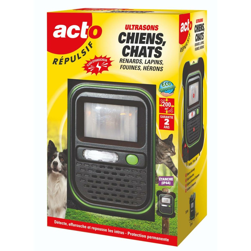 Retro répulsif ultrasons chiens - chats - renards - lapins - fouines - hérons