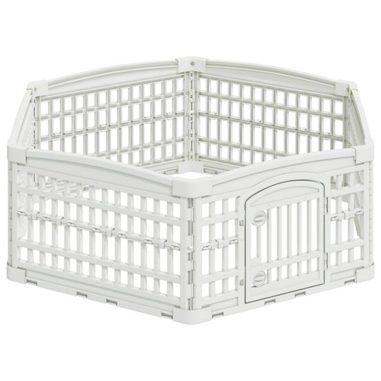 Parc de jeu pour chiens à 6 panneaux 122 x 106,5 x 40 cm blanc