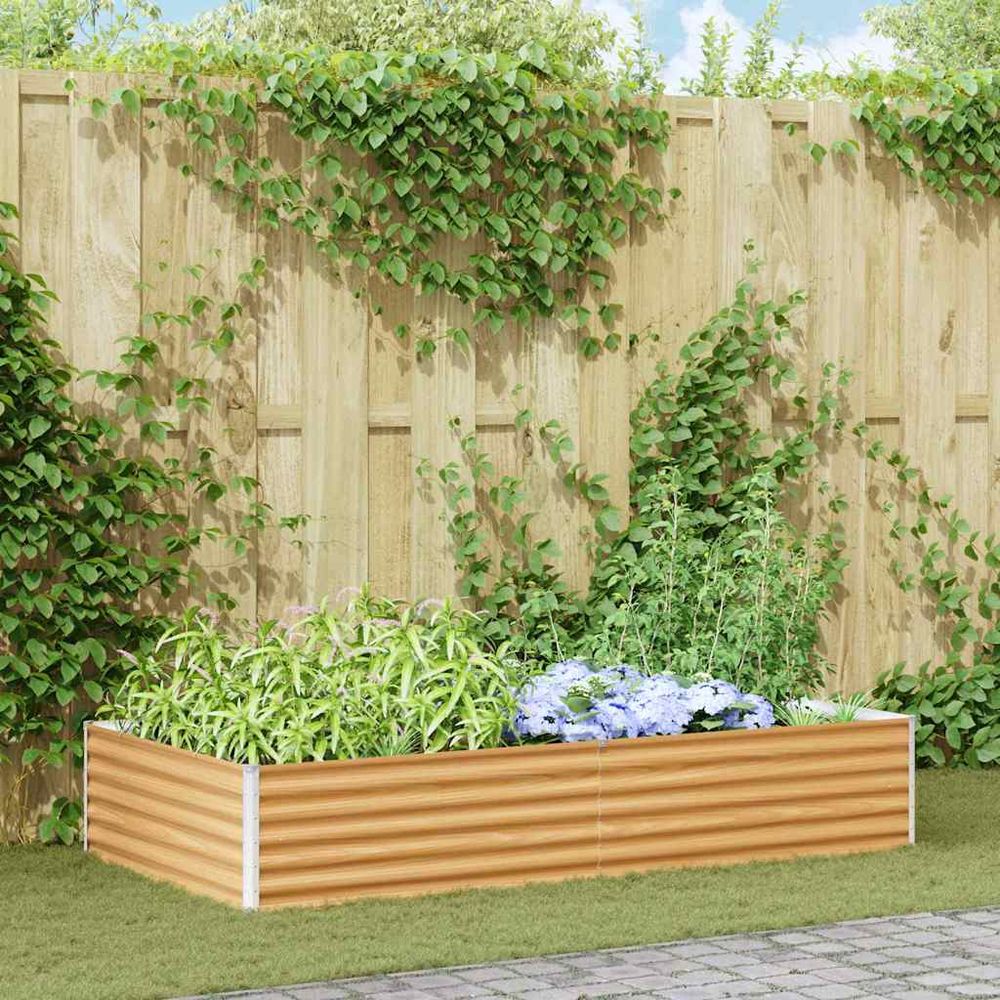 Grand carré potager rectangulaire en acier galvanisé robuste pour légumes et aromates marron clair 195x100x36cm