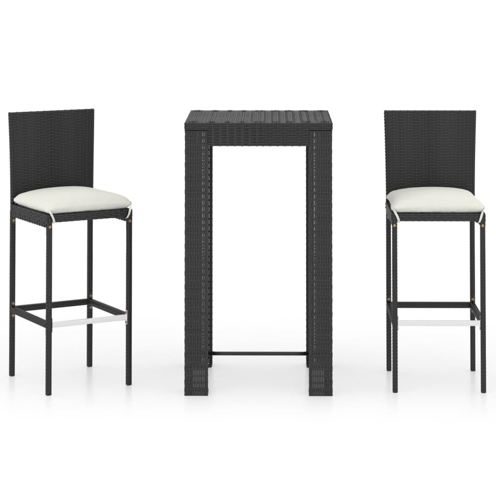 Ensemble de bar de jardin 3 pièces et coussins résine tressée noir