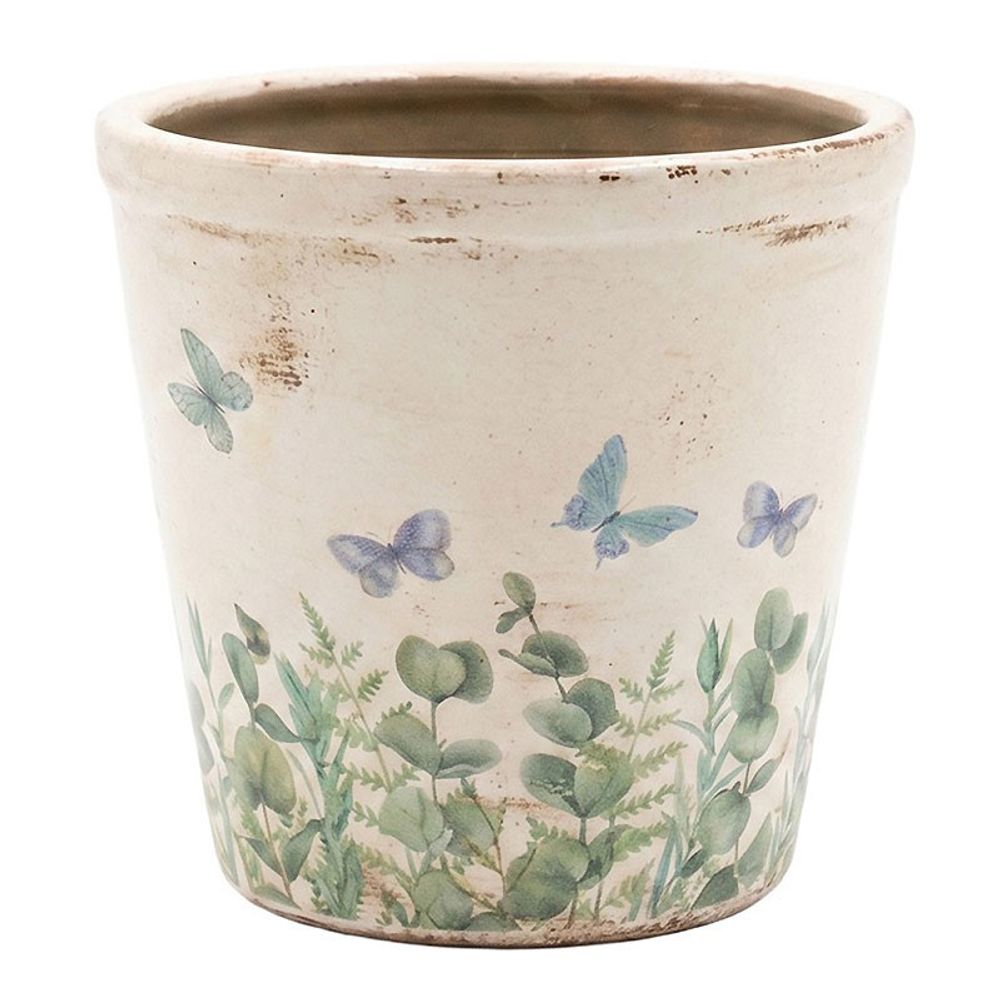 Pot de fleurs beige céramique papillon 12x11cm