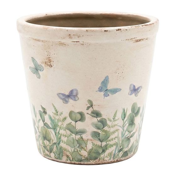 Pot de fleurs beige céramique papillon 12x11cm