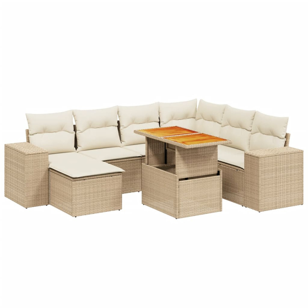 Salon de jardin avec coussins 8 pcs beige résine tressée
