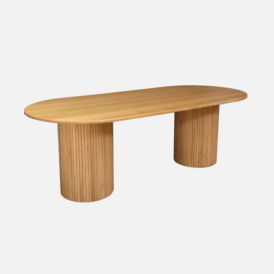 Table à manger oblongue bois d'hévéa et placage chêne 8 places - l 220 x p 100 x h 73 cm - estelle