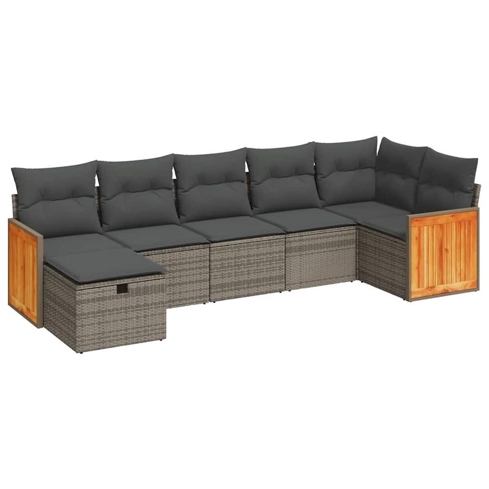 Salon de jardin avec coussins 7 pcs gris résine tressée