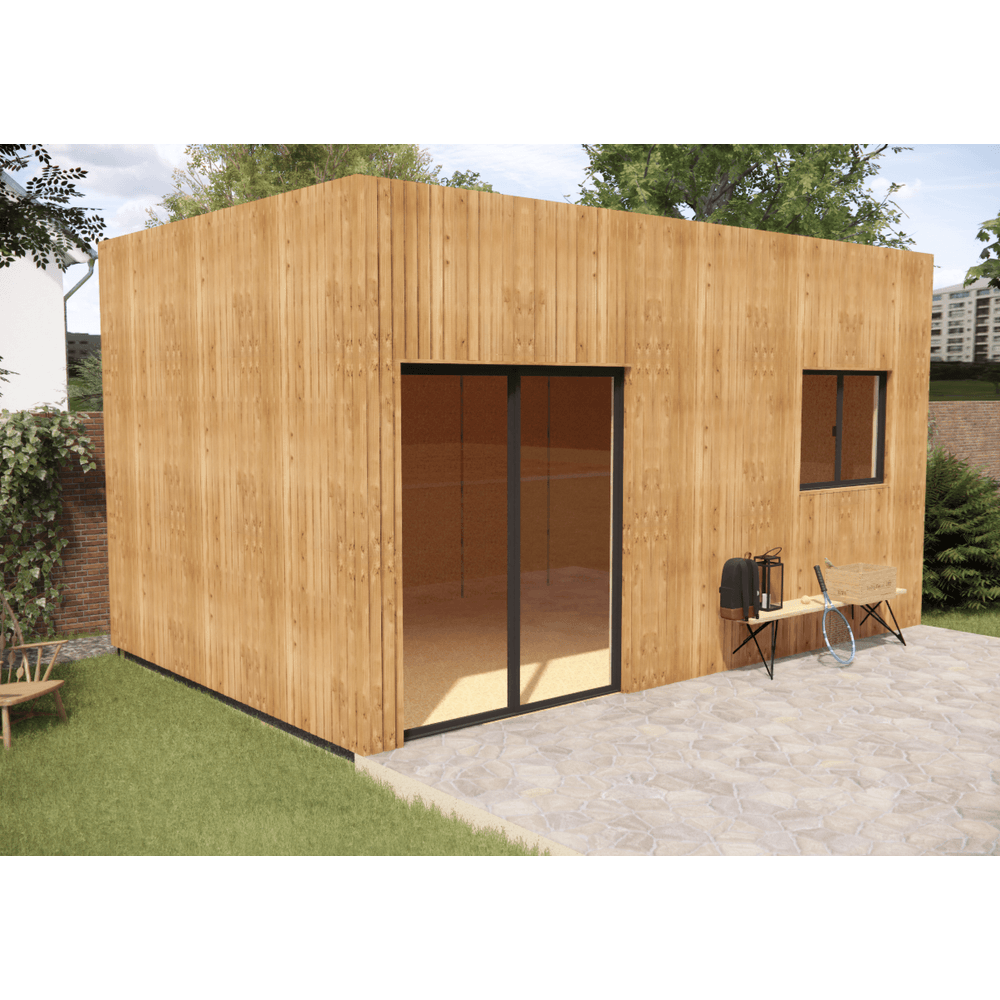 Studio de jardin 4 saisons en bois 5,5 x 3,5 x 3,2 m / isolation re2020 / menuiseries alu k-line