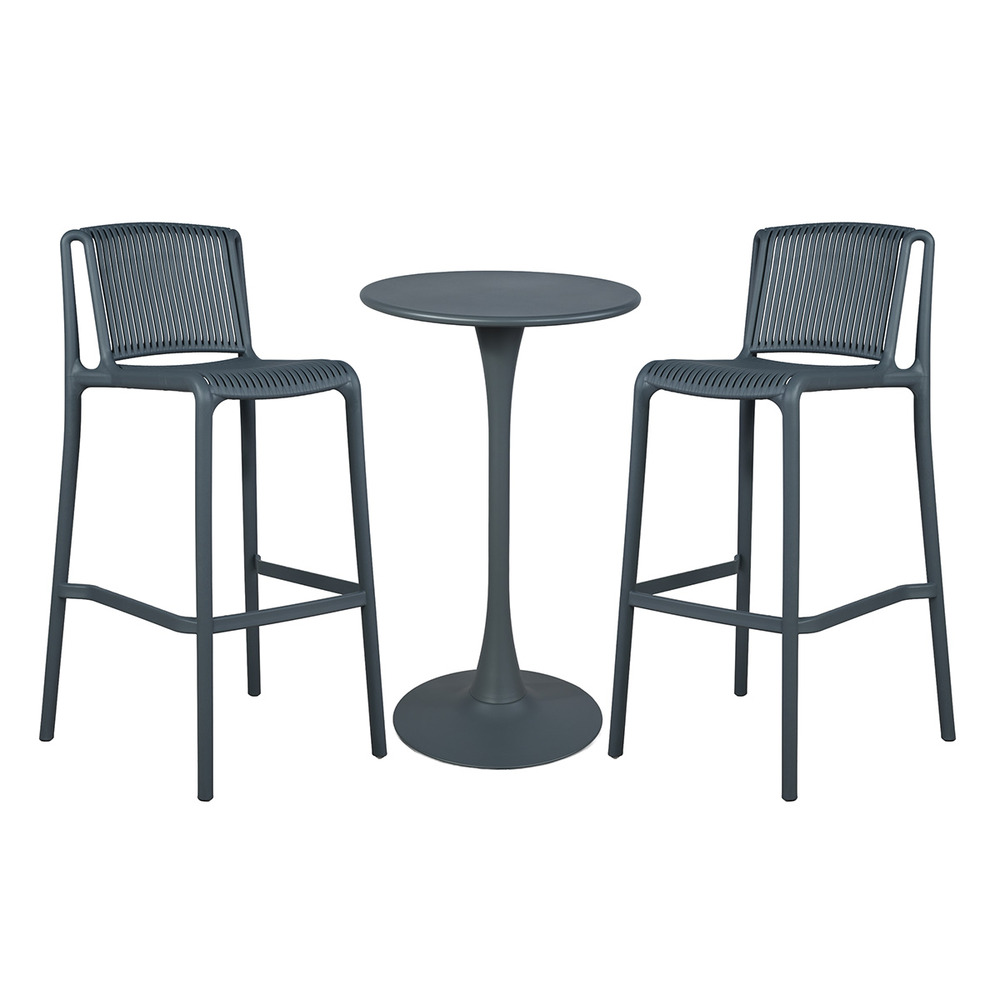 Table haute ronde de jardin en acier gris andrea