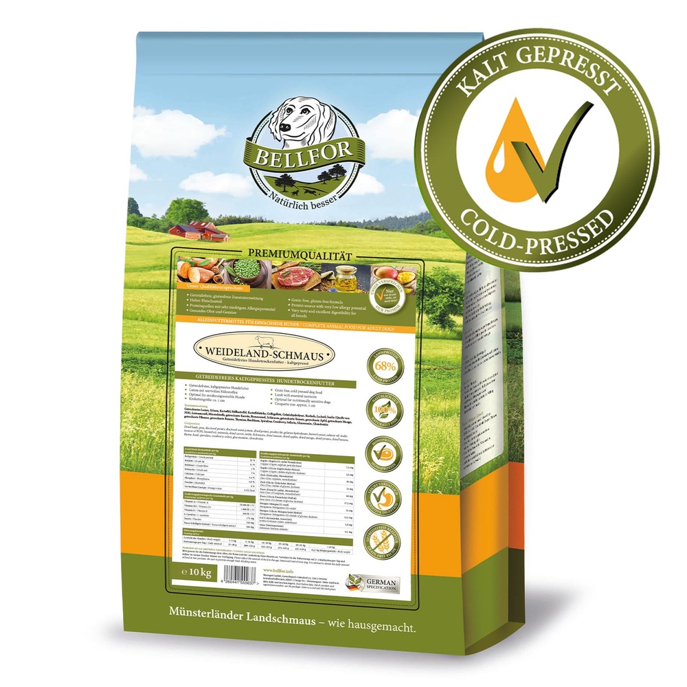 Nourriture sèche sans céréales pour chiens avec agneau - weideland-schmaus - 4 kg