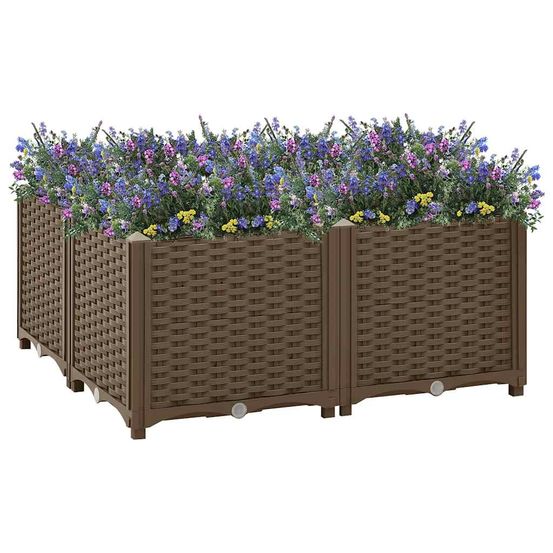 Carré potager bas en polypropylène robuste aspect bois pour culture de légumes et aromates brun 80 cm