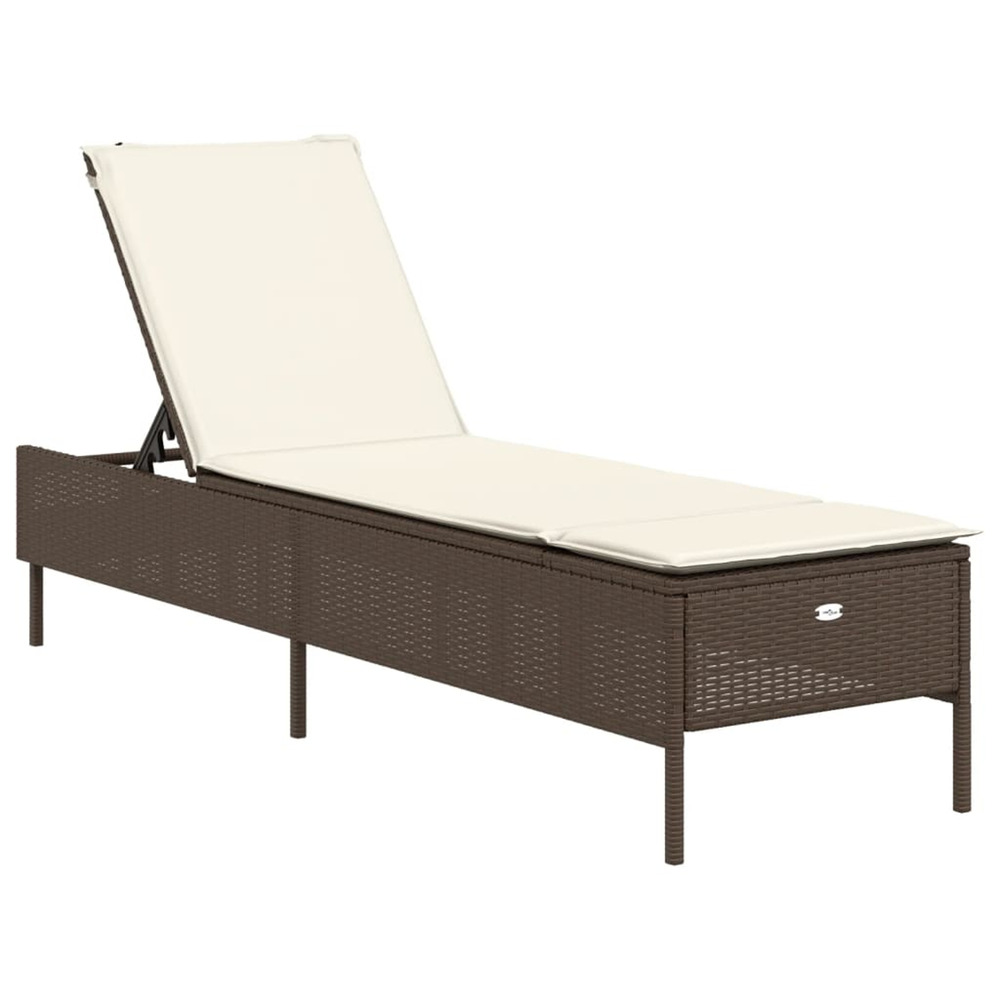 Chaise longue avec coussin marron résine tressée bain de soleil