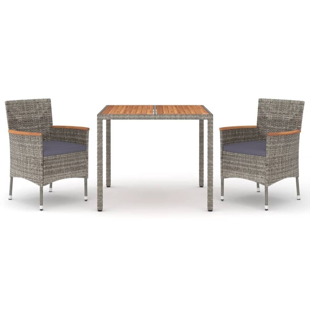Ensemble à manger de jardin 3 pcs coussins gris résine tressée