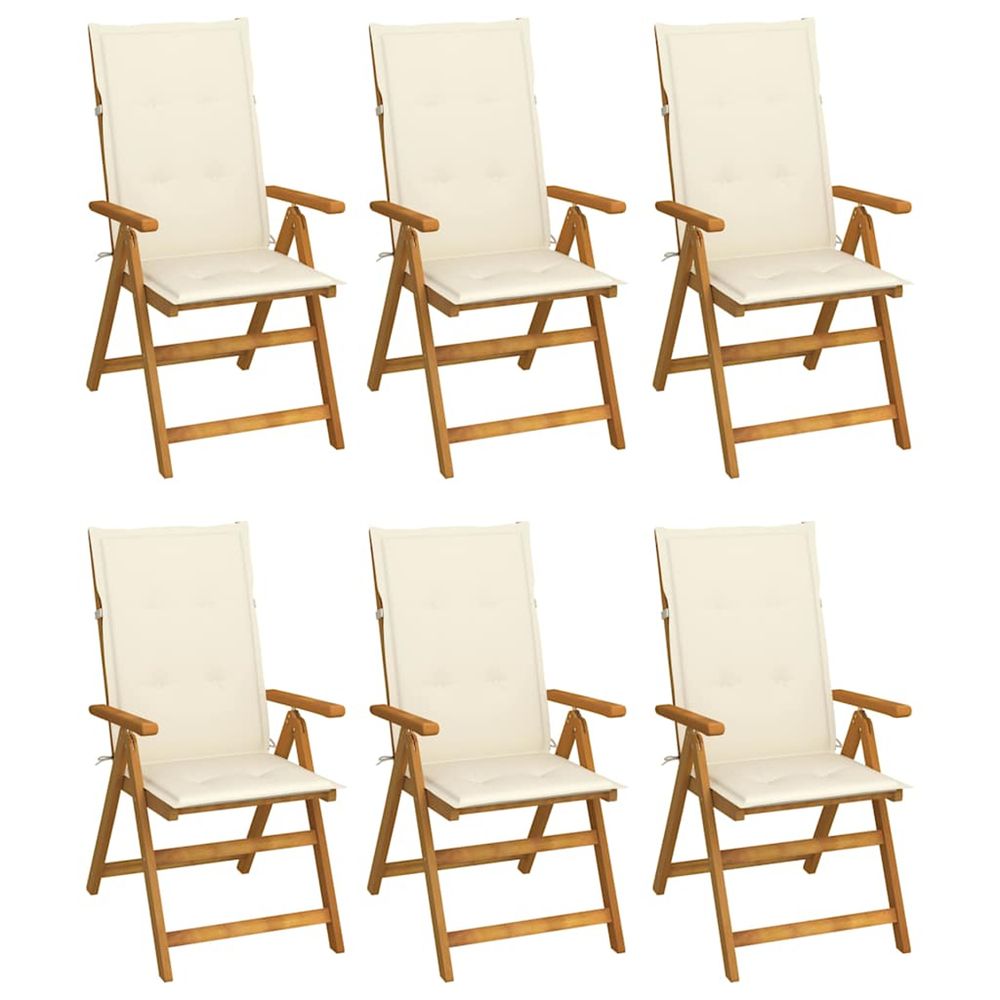 Chaises pliantes 6 pièces avec coussins en bois d'acacia massif