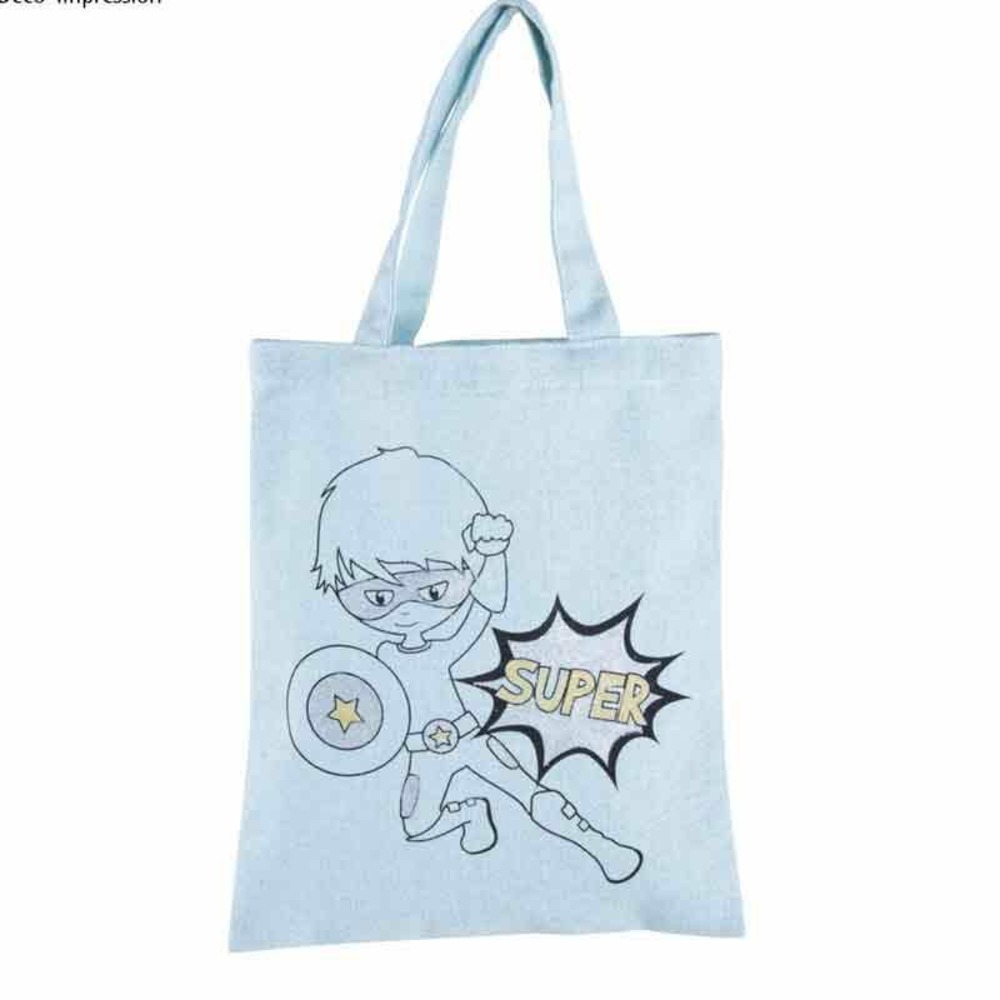 Sac en coton bleu 25 x 20 cm - super-héros