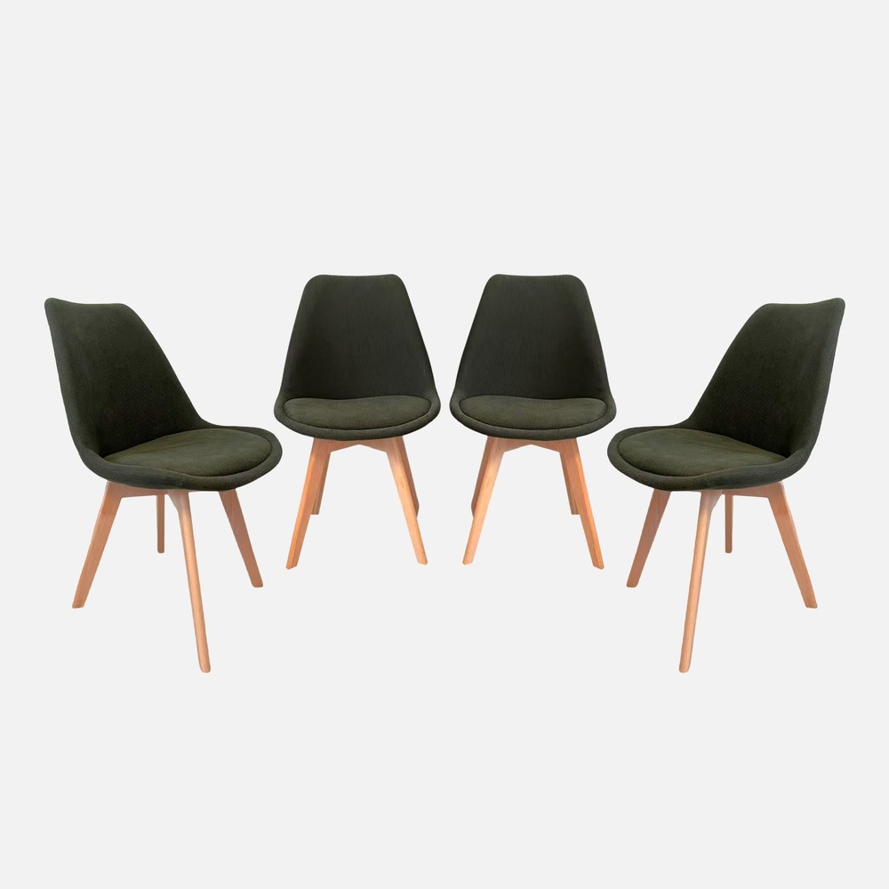 Lot de 4 chaises scandinaves revêtement velours côtelé, pieds bois de hêtre - nils