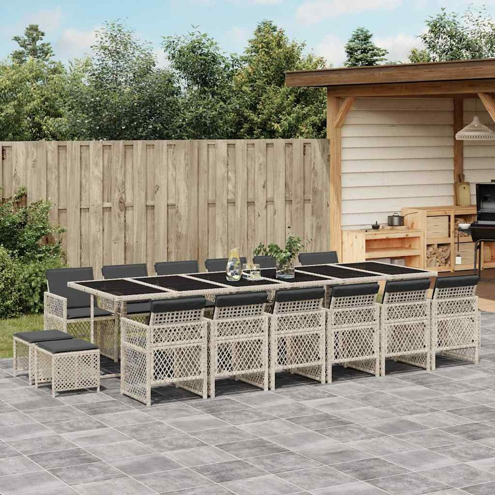 Ensemble à manger de jardin et coussins 17 pcs gris clair rotin