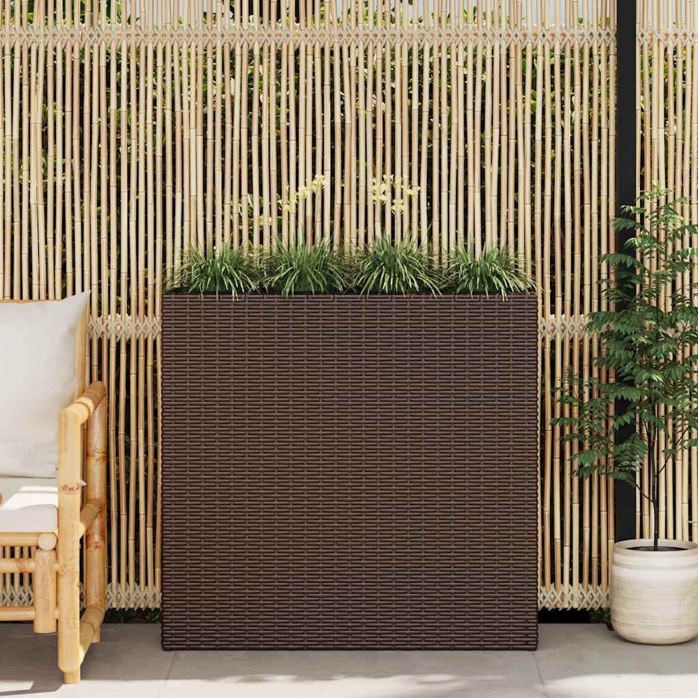 Jardinière haute résine tressée avec 4 pots amovibles pour balcon marron