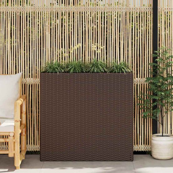 Jardinière haute résine tressée avec 4 pots amovibles pour balcon marron