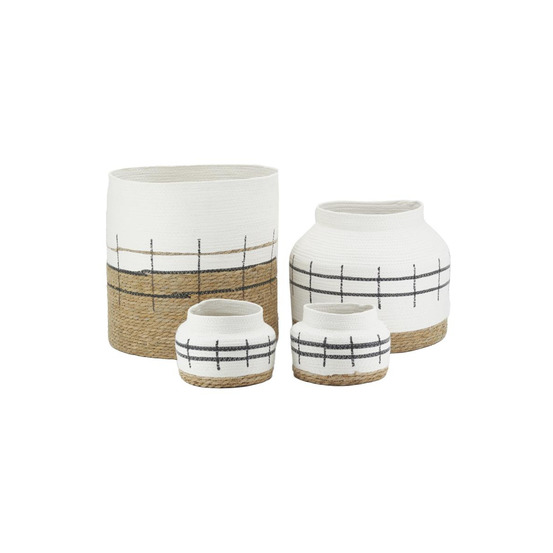 Cache-pots en jonc naturel et blanc (lot de 4)