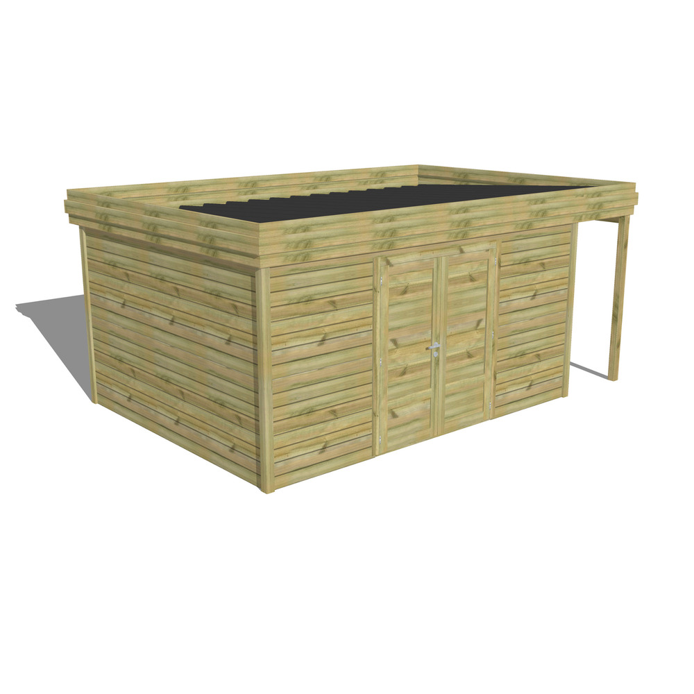 Abri de jardin bois pin traité autoclave 27mm - 5,34x3,44m / 18m2 - bac acier - abri français