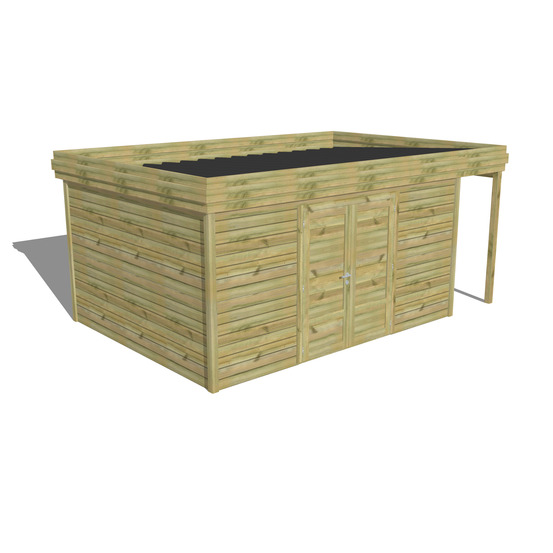 Abri de jardin bois pin traité autoclave 27mm - 5,34x3,44m / 18m2 - bac acier - abri français