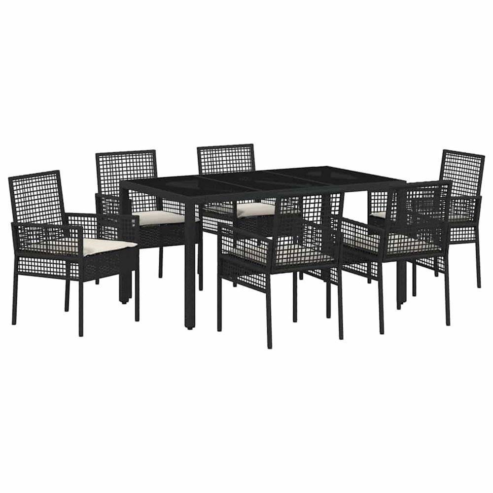 Ensemble de salle à manger pour jardin 7 pc noir polyrotin
