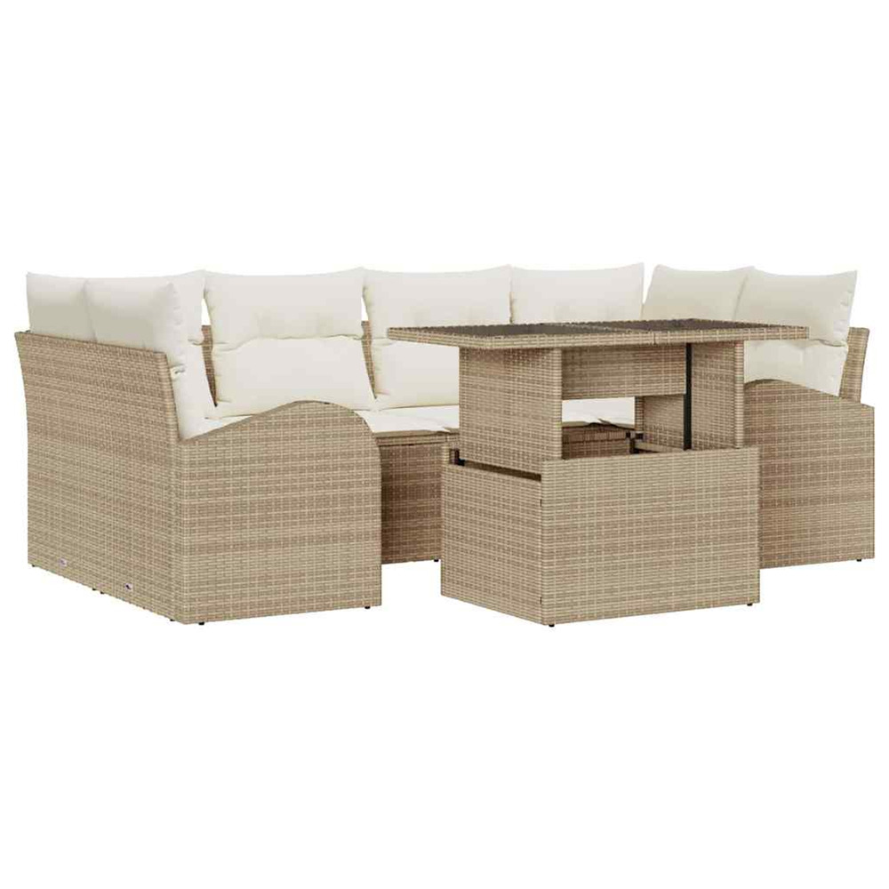 Ensemble de canapé de jardin 7 pcs beige poly rattan