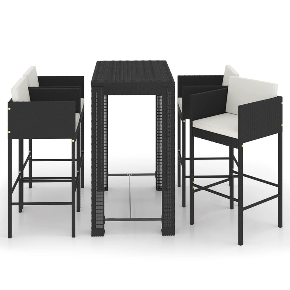 Ensemble de bar de jardin 5 pcs et coussins résine tressée noir
