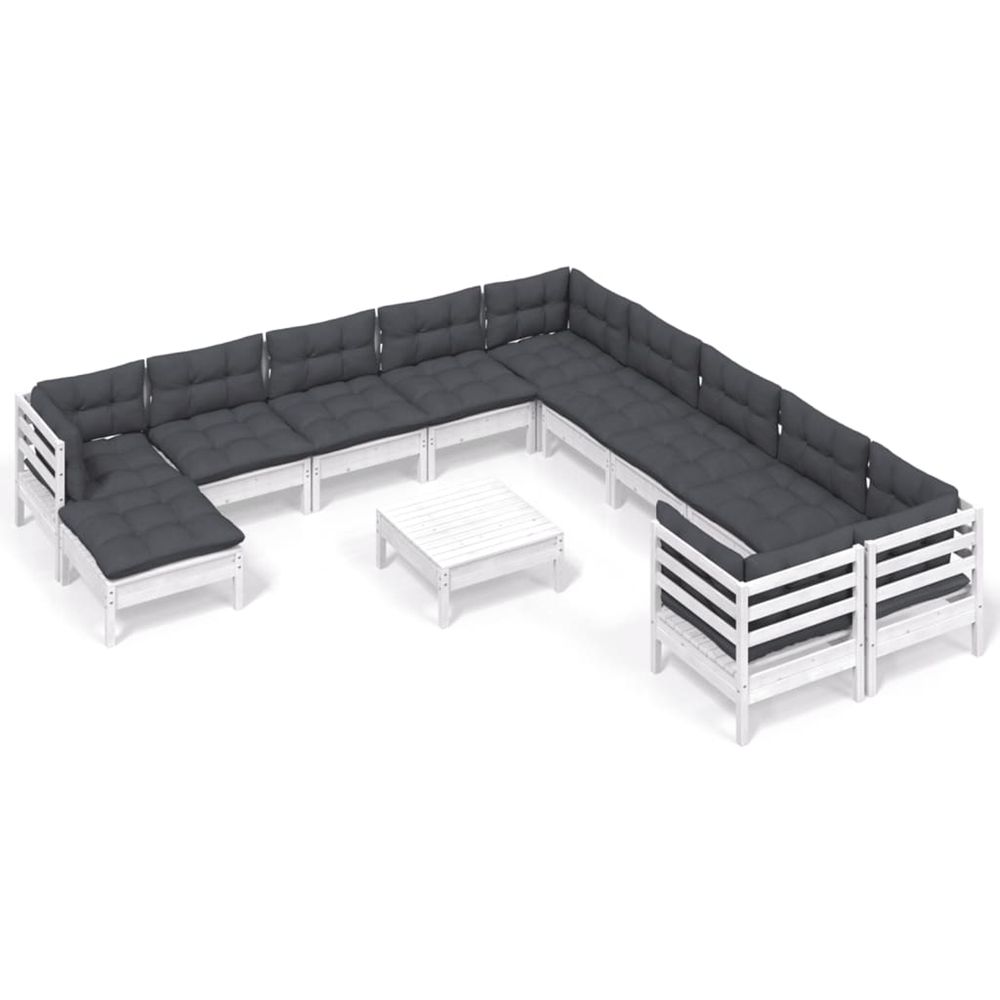 Salon de jardin 12 pcs avec coussins blanc bois de pin