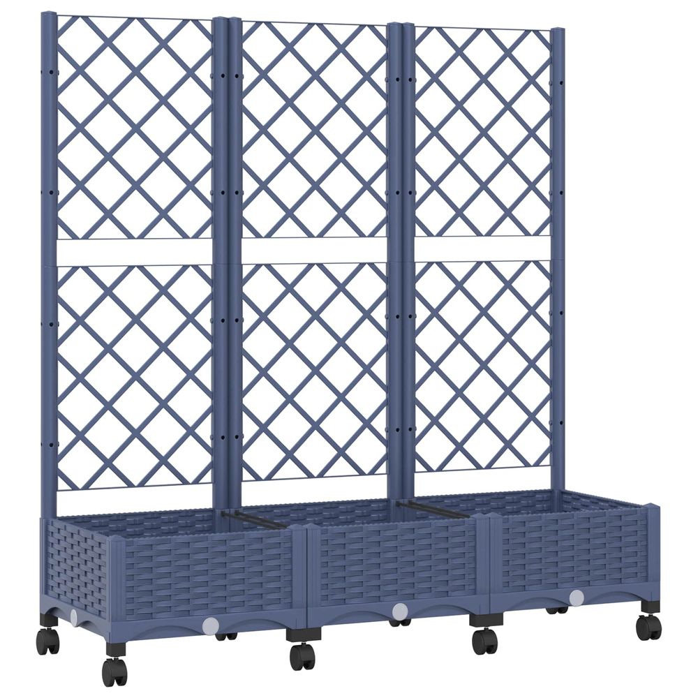 Bac de jardin avec treillis et roues gris bleu pp