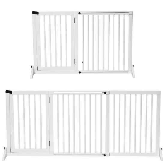 Barrière pour chien pin blanc 113-166 x 71 cm réglable autoportante avec portillon