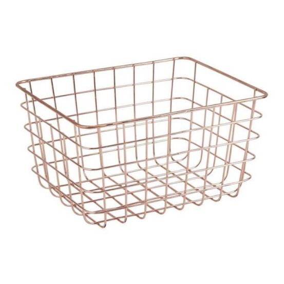 Corbeille de rangement en métal cuivré 24 x 19 x 13 cm