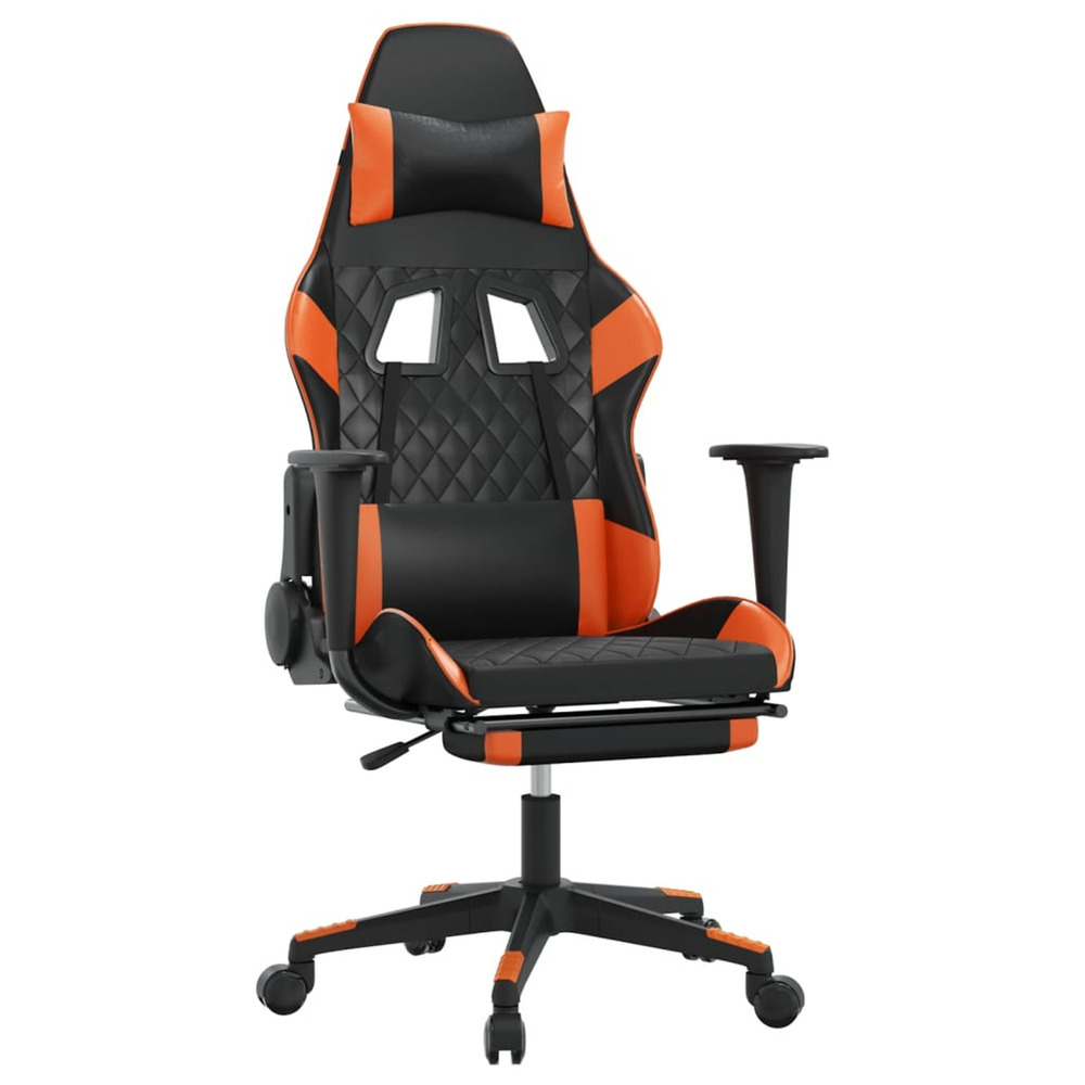 Chaise de jeu avec repose-pied noir et orange similicuir