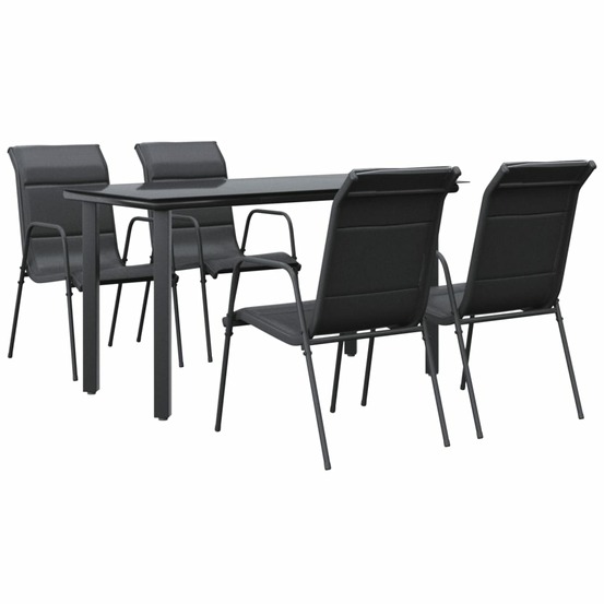 Ensemble à manger de jardin 5 pcs noir textilène et acier