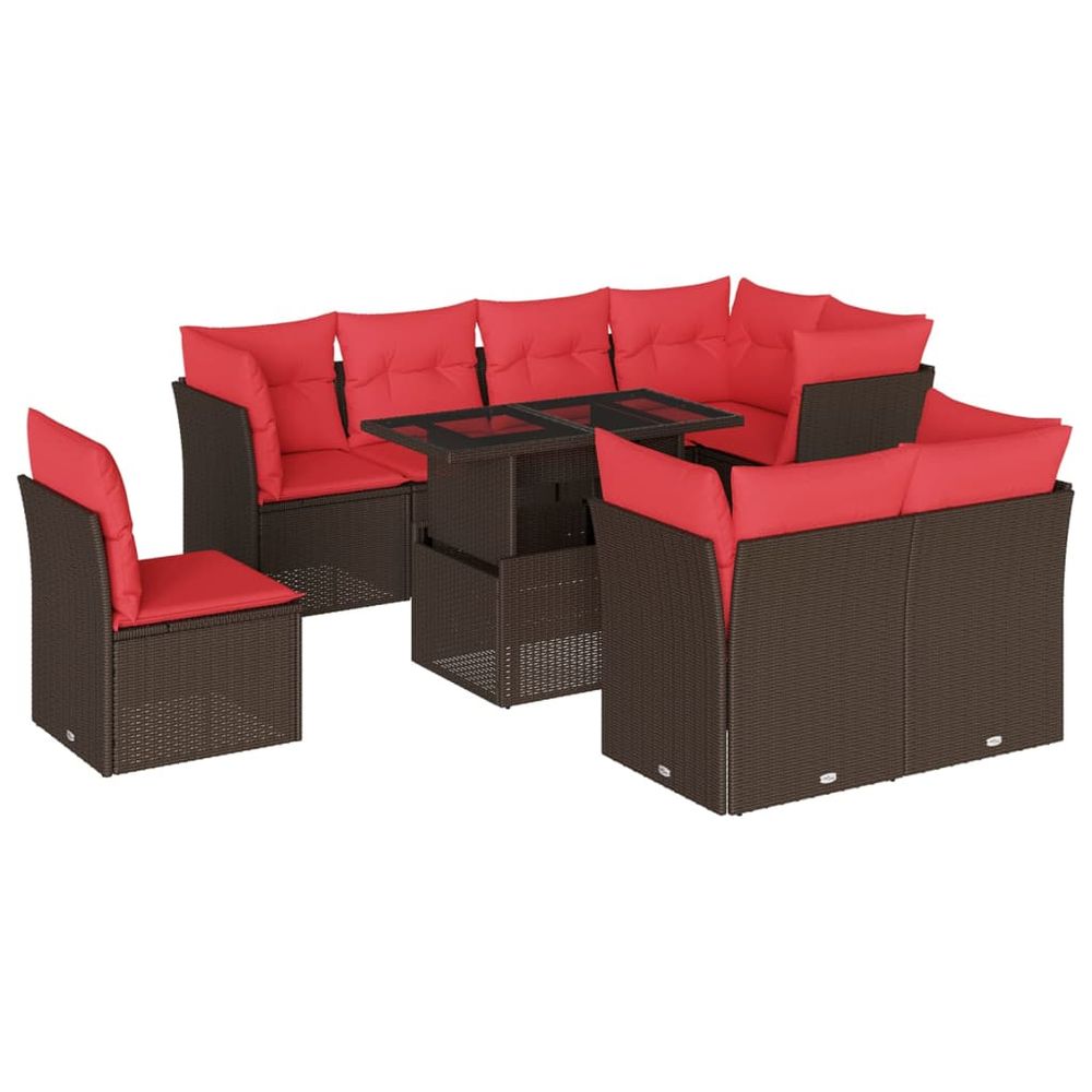 Ensemble de canapé de jardin 9 pcs avec coussins marron