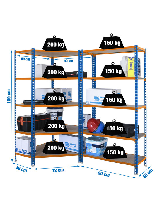 Etagère légère sans vis pack maderclick corner 5/400 + mader 5/400 bleu/orang/bois bleu/orange/bois 1800x1800x400 - simonrack