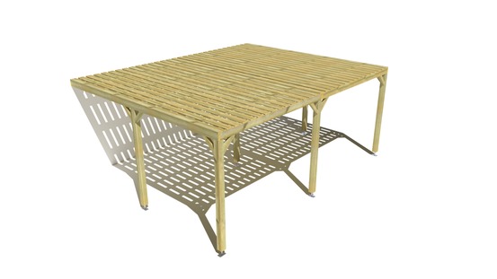 Pergola bois • 6m x 5m • adossée • sens largeur • platelage bois • livraison comprise