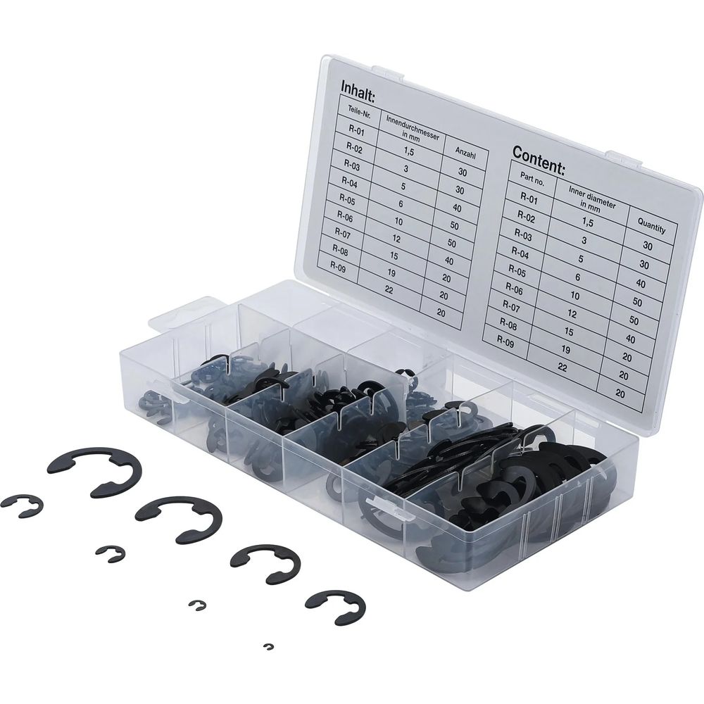 Assortiment de circlips type e 1,5-22 mm, 300 pièces
