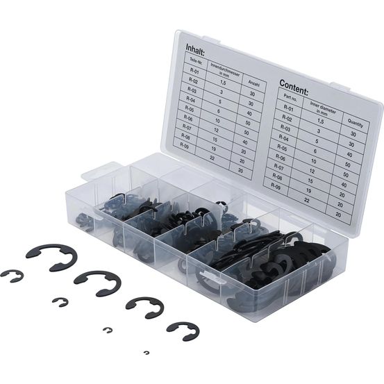 Assortiment de circlips type e 1,5-22 mm, 300 pièces