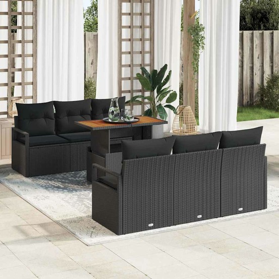 Ensemble de canapé de jardin 7 pcs noir poly rotin