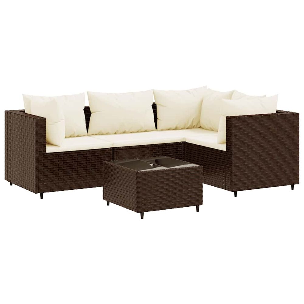 Salon de jardin 5 pcs avec coussins marron résine tressée