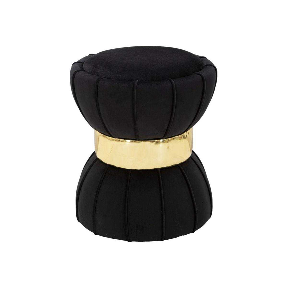 Pouf en tissu avec surpiqures flower 40 x 44 cm noir