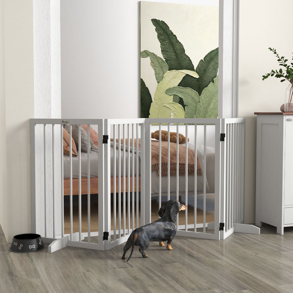 Barrière pour chien en bois blanc 206 x 35,5 x 76 cm pliable autoportante pour intérieur avec pieds antidérapants