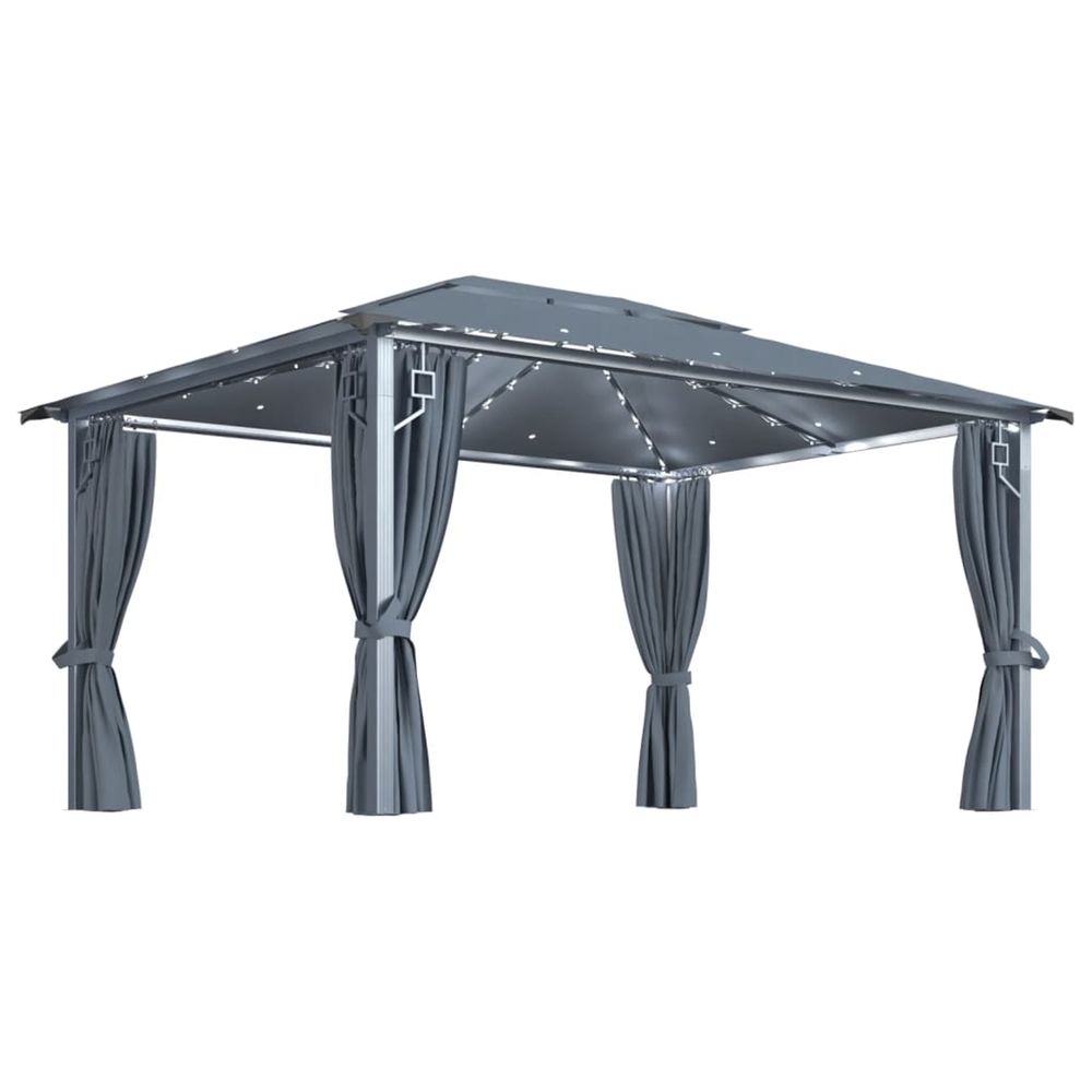 Tonnelle avec rideau et lumières led 4x3 m anthracite aluminium