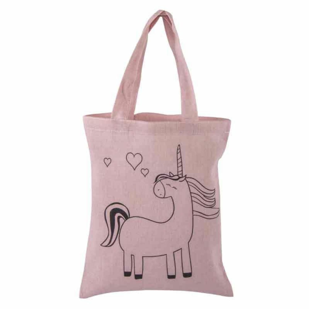 Sac en coton rose 25 x 20 cm - licorne
