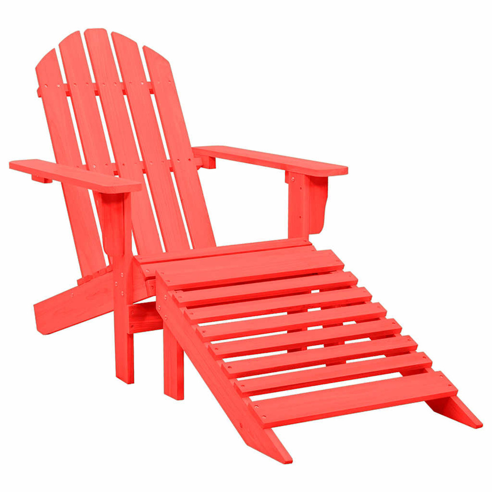 Chaise de jardin adirondack avec pouf bois de sapin rouge