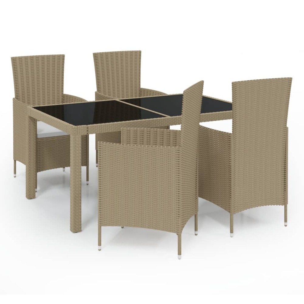 Ensemble table et chaise mobilier à dîner de jardin 5 pièces coussins résine tressée beige