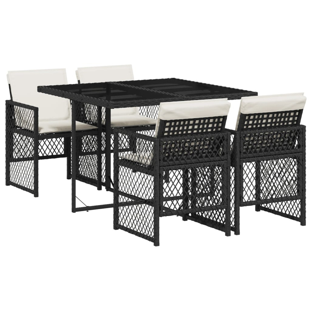Ensemble à manger de jardin coussins 5pcs noir résine tressée
