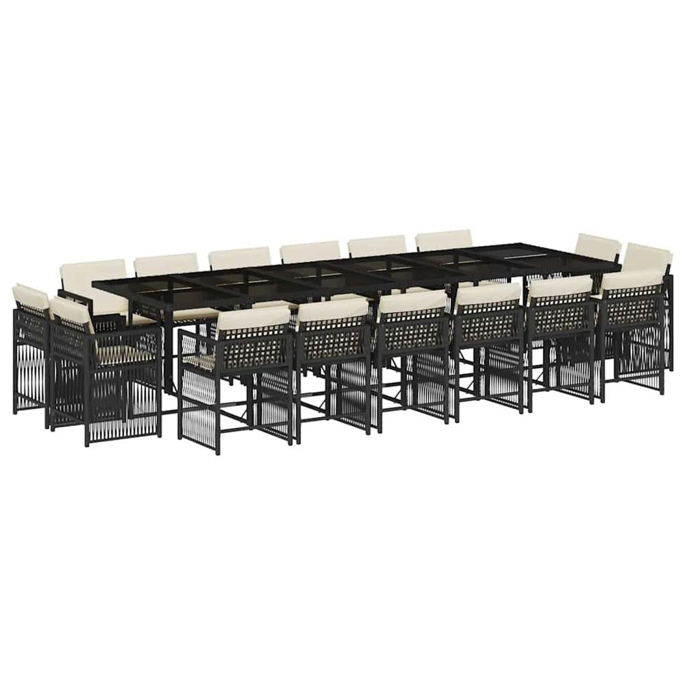 Ensemble à manger de jardin 17 pcs coussins noir résine tressée