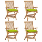 Chaises de jardin avec coussins vert vif 4 pcs bois de teck